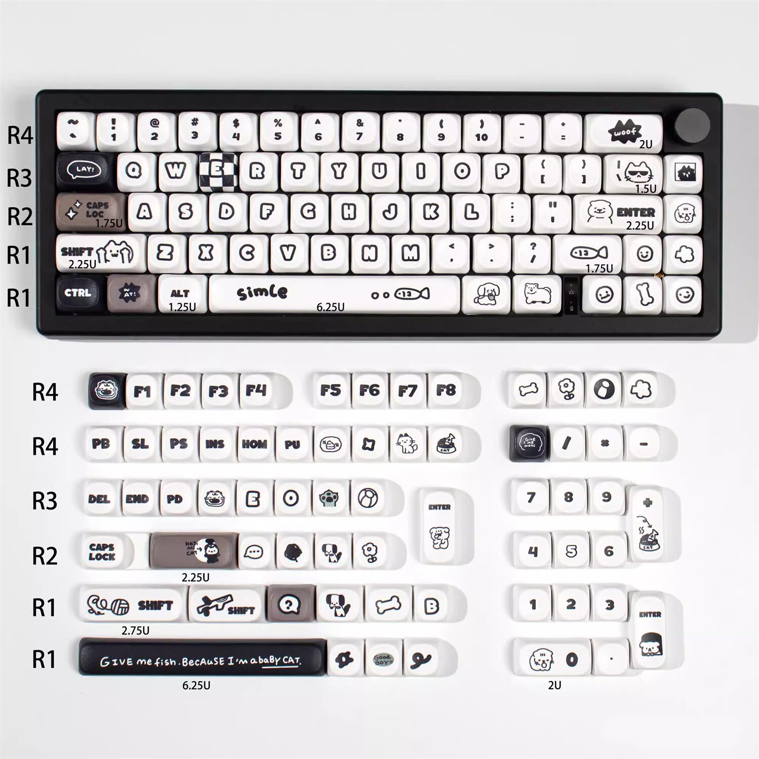 Kitten and Puppy 104+27 MOA Profile Keycap Set Cherry MX PBT Dye-subbed for Mechanical Gaming Keyboard